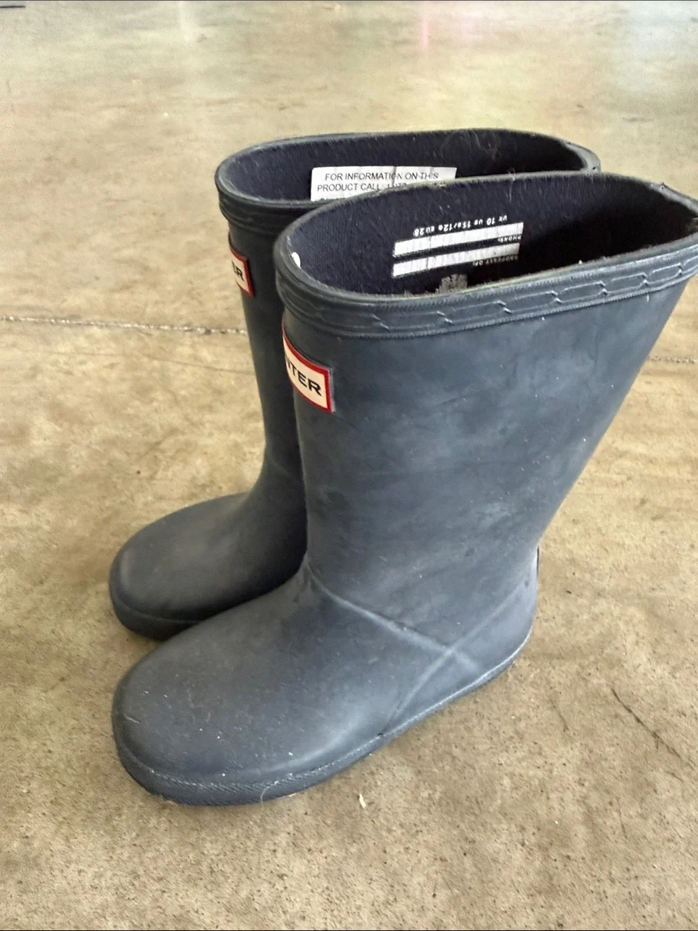 Hunter Kids Navy Blue Tall Rubber Rain Boots with Logo